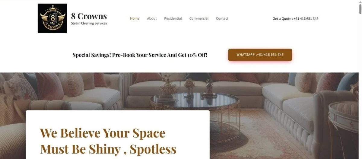 8 Crowns Steam Cleaning website homepage from the local SEO project