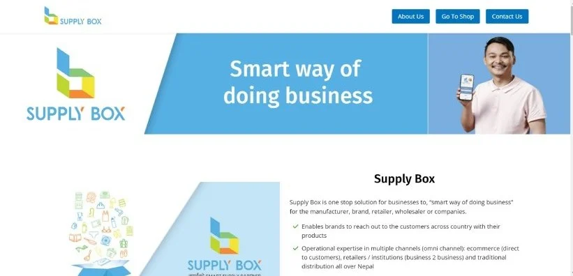 Home page of the Supply Box website